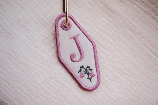 Custom Embroidered Flower Initial Bag Tag - Primrose Lane